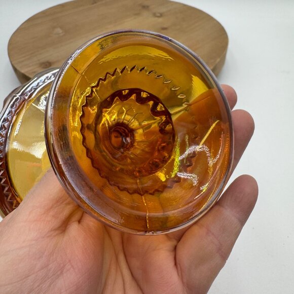 Indiana Carnival Glass Kings Crown Thumbprint Amber Compote Pedestal Candy Dish - Picture 6 of 9